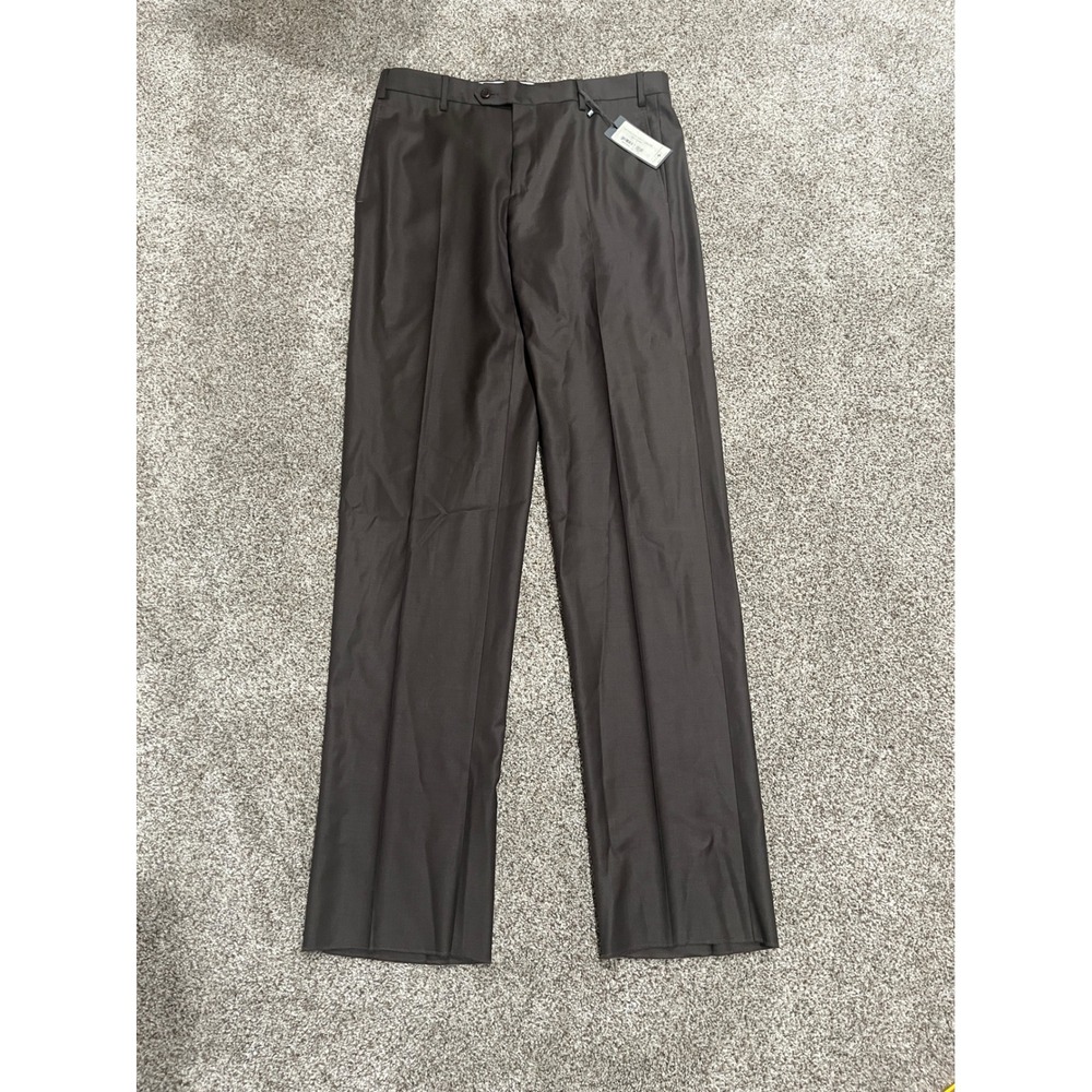 Zanella Devon Mens Brown 100% Virgin Wool Dress Pants Flat Front Italy 35x37